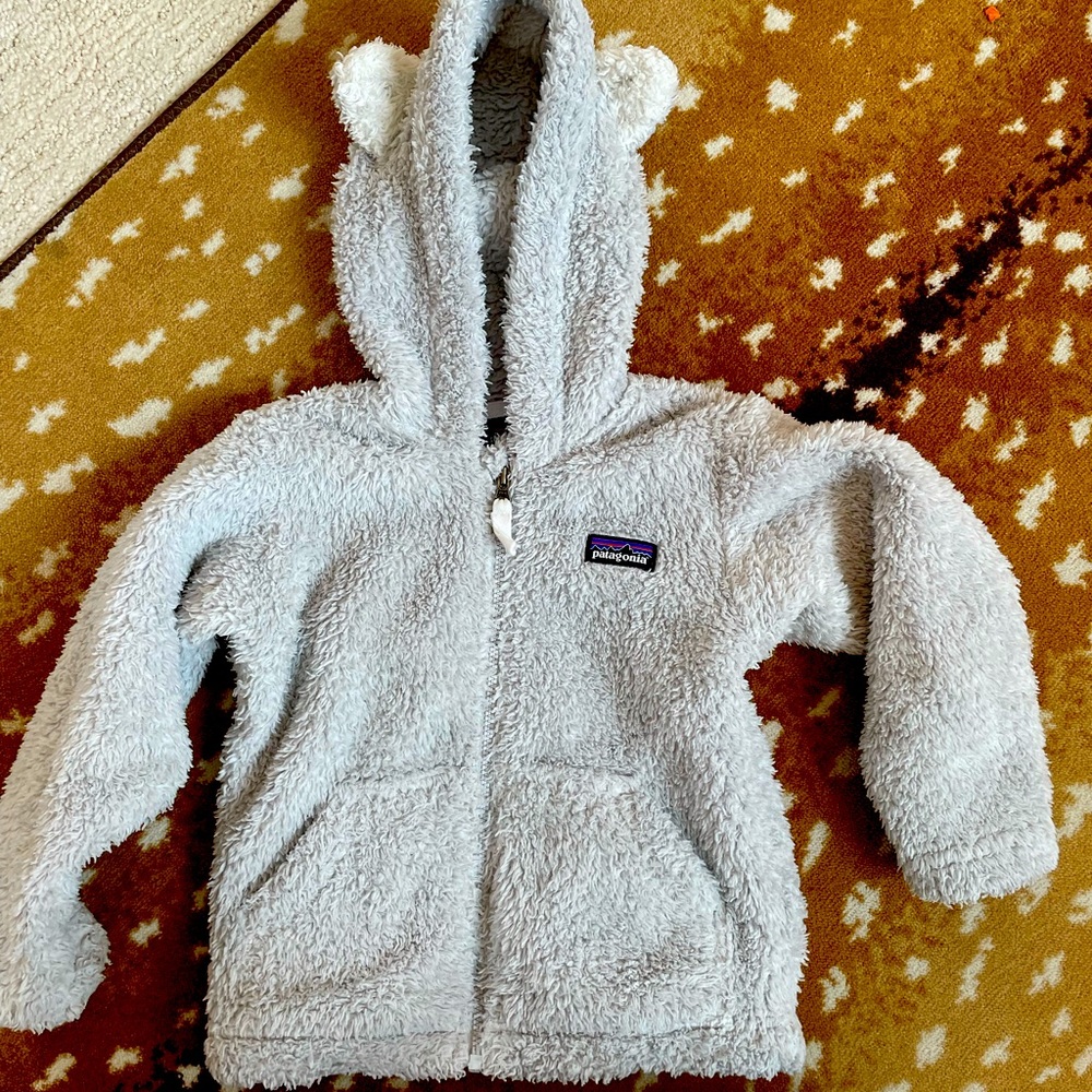 Patagonia grey fleece with hood with ears